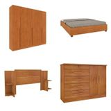 Quarto Casal Completo Guarda-roupa 6 Portas Londres Cama Mônaco Com Cabeceira Cômoda Istambul Espres Cinamomo