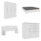 Quarto Casal Completo Guarda-roupa 6 Portas Munique Cama Mônaco Com Cabeceira E Cômoda Chicago Espre Neve