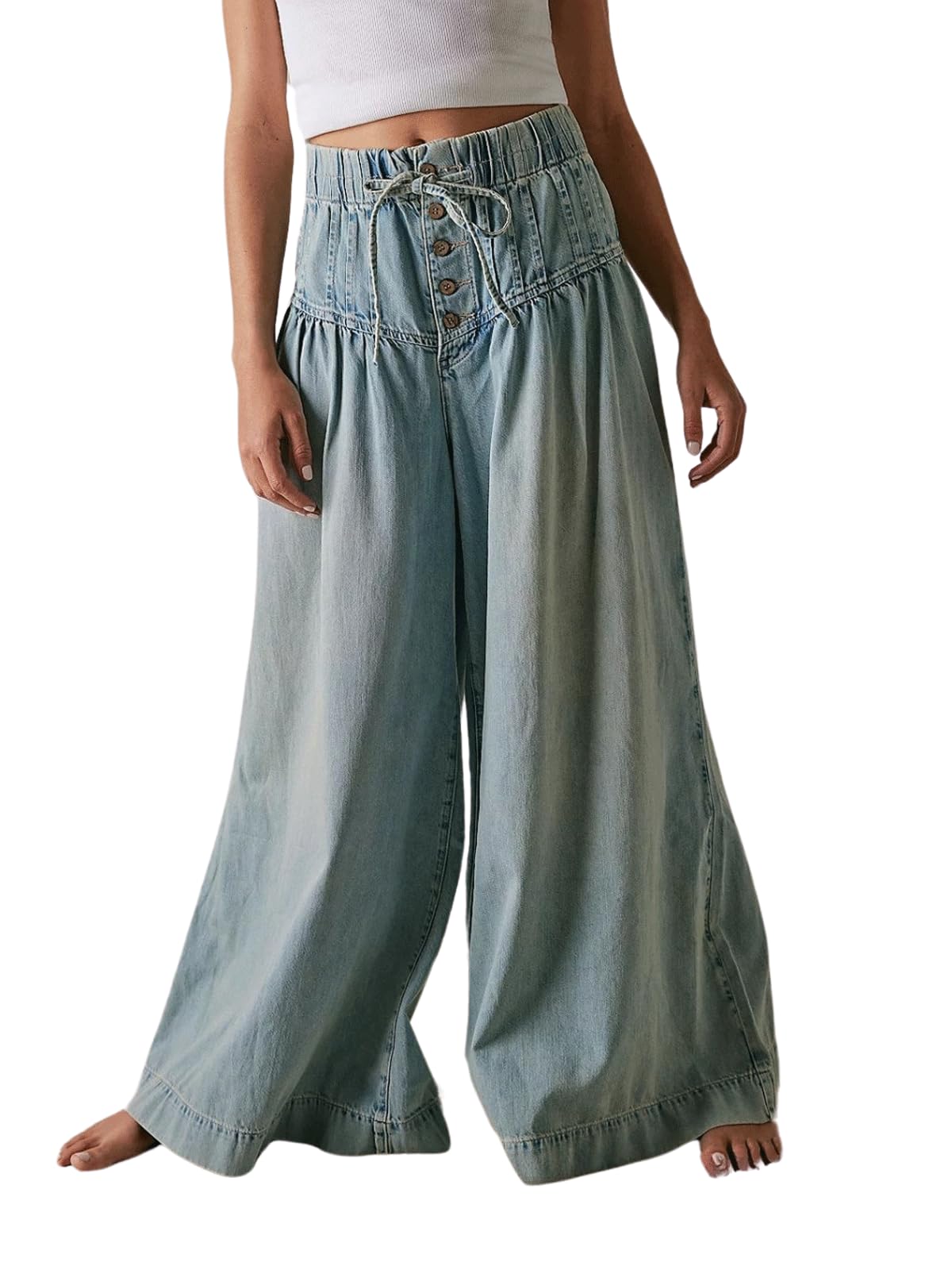 Calças Chartou, Largas E Largas, Jeans, Cordão, Flare