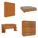 Quarto Casal Completo Guarda-roupa 6 Portas Munique Cama Mônaco Com Cabeceira Cômoda Premium Espress Cinamomo