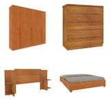 Quarto Casal Completo Guarda-roupa 6 Portas Londres Cama Mônaco Com Cabeceira Cômoda Premium Espress Cinamomo