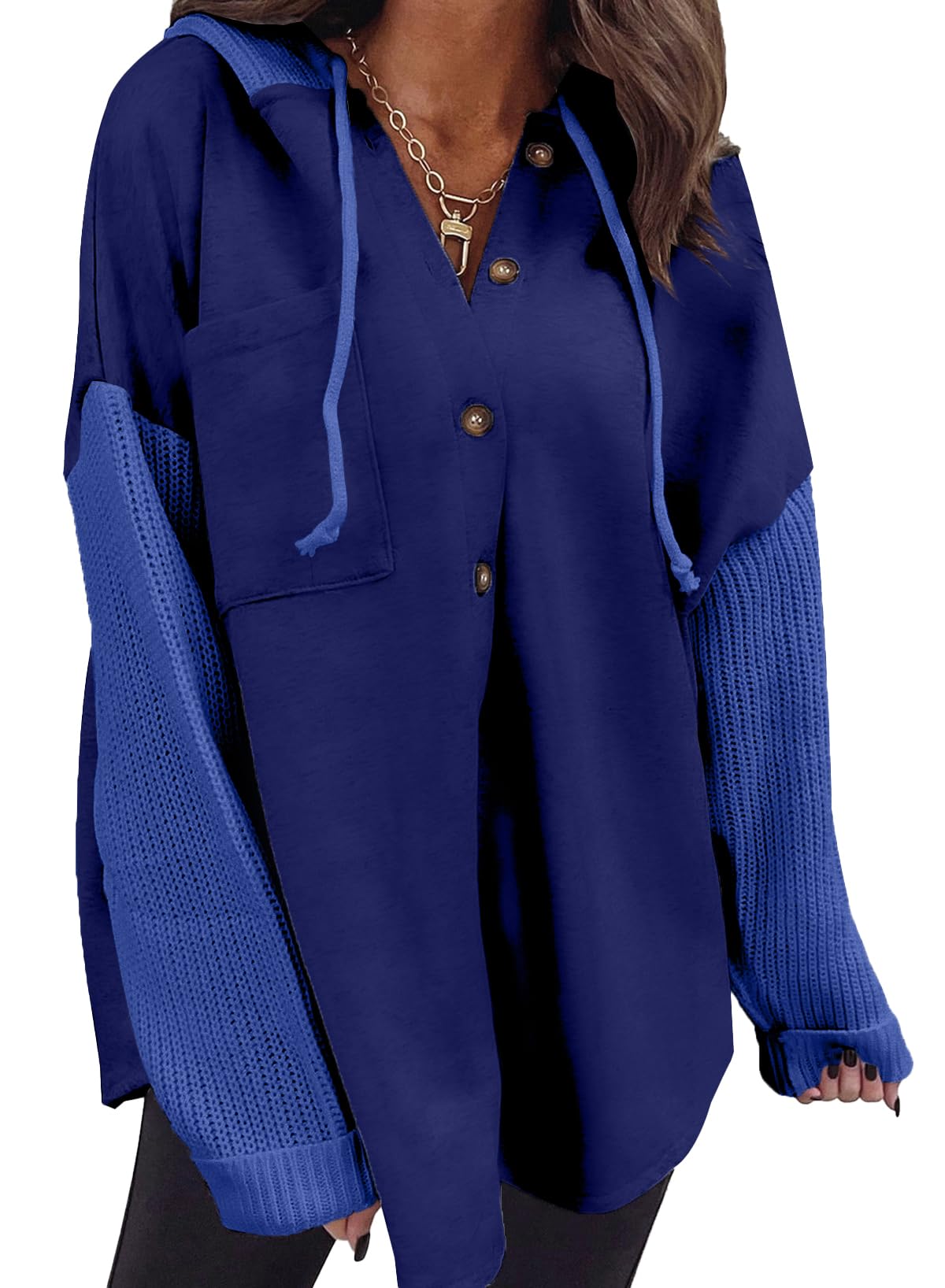 Moletom Com Capuz Shewin Oversized Para Mulheres Azul Marinho L