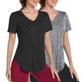 Camisa De Treino Alovien Feminina De Manga Curta Seca Preta E Cinza