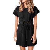 Vestido De Verão Evaless 2025, Moda Casual, Gola Redonda, Preto