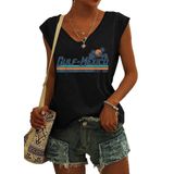 Camiseta Regata Woxlica Guf Of Mexico Com Decote Em V Sem Mangas Para Mulheres