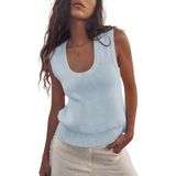 Camiseta Regata Feminina De Malha Canelada Saodimallsu Cinza Claro