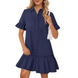 Camiseta Merokeety Summer Button Down Ruffle Navy Women