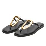 Chinelos Wnshonzy Para Mulheres, Sandálias Tanga De Couro Preto Liso