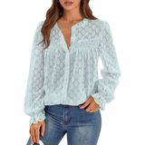 Blusa Feminina Prettygarden Com Ilhó De Manga Comprida, Elegante, Casual, Oca, De Renda Com Botões (azul Claro, Gg)