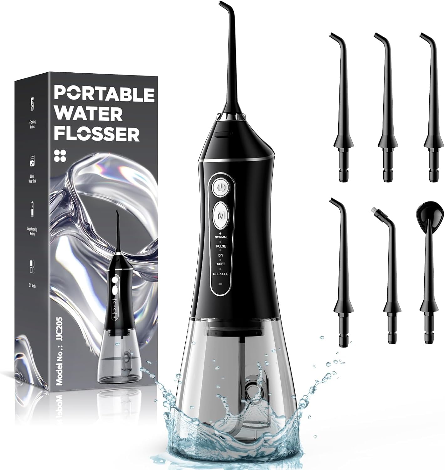 Water Flosser Reure Portable 320ml 5 Modos Recarregável Preto