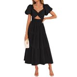 Vestido Feminino Zesica 2025 Com Blusa Boho Para Férias, Preto, Tamanho L