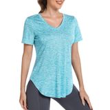 Camisa De Treino Alovien, Manga Curta, Solta, Decote Em V, Feminina