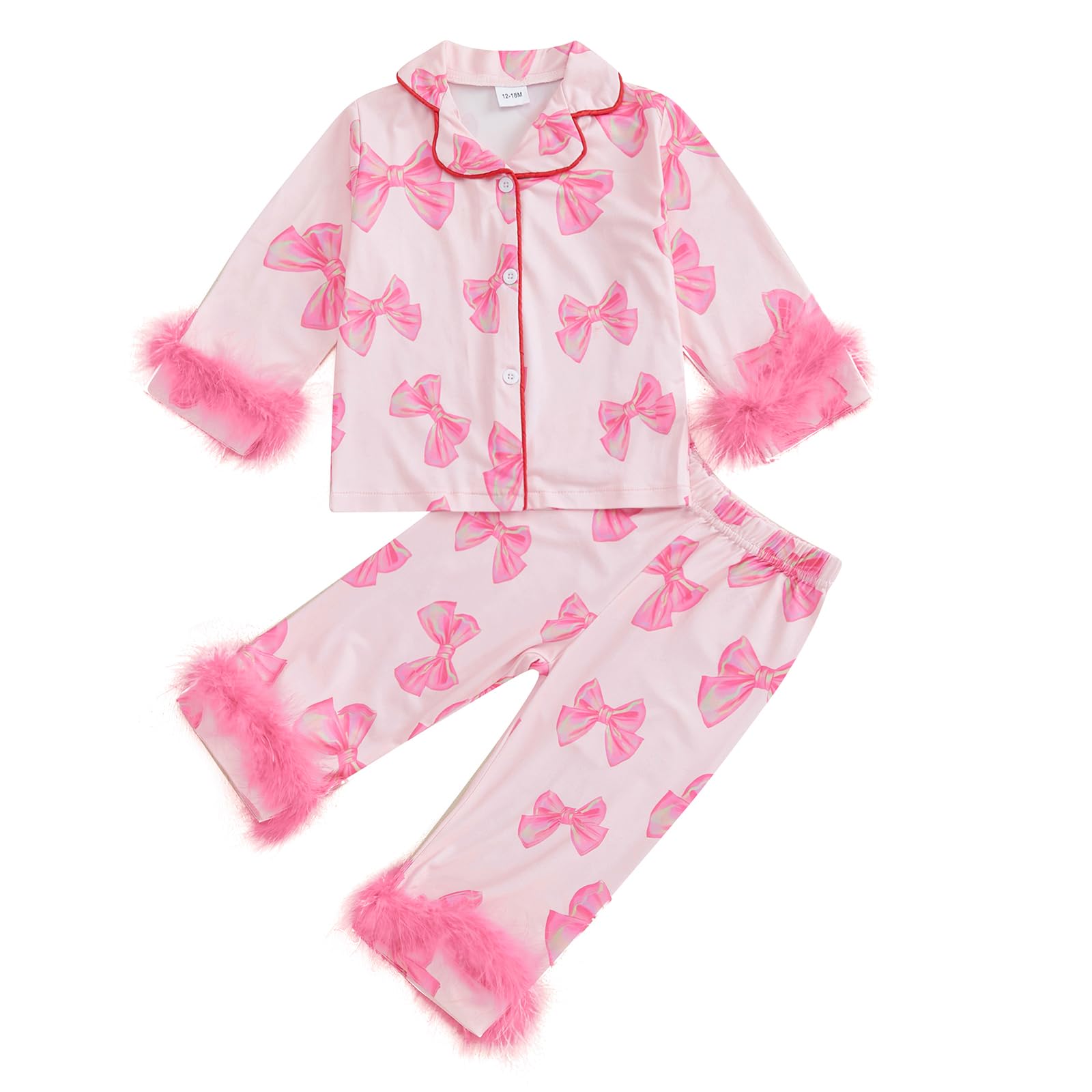 Conjunto De Pijama Kavousa Toddler Girl Valentines Satin Heart &amp; Bow