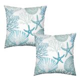 Capas De Almofada Wnoesat Nautical Coastal Blue 55x55cm, Conjunto De 2