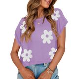 Top Feminino Zesica, Casual, De Verão, Estampado, Manga Curta, Roxa