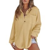 Camisa Feminina Astylish Waffle Com Decote Em V, Tamanho Grande, Cáqui, Tamanho L