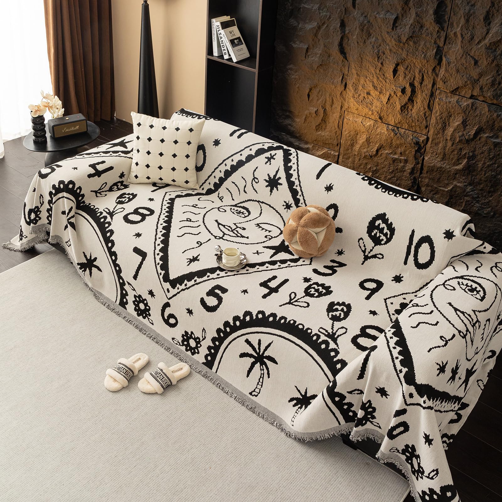 Capa De Sofá Handontime Bege Chenille Lavável 180x380cm