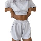 Conjunto De Pijama Feminino Kistore, Primavera E Verão, Listrado, Cinza, Branco