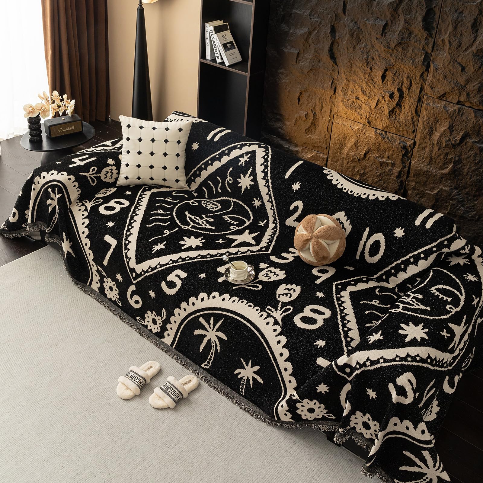 Capa De Sofá Lavável Handontime, Capa De Sofá De Chenille, Preta