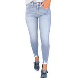 Jeans Shewin De Cintura Alta, Magros, Bainha Crua, Elásticos, Azul Claro