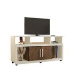 Rack Bancada Sala Com Pés De Rodinha E 2 Portas Star 135x70cm Off White / Canela