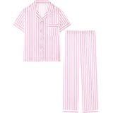 Pijama Feminino Umeyda, Seda, Listras De Cetim, Rosa, Tamanho M