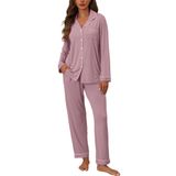 Pijama Zmj, Camisa Rosa De Manga Comprida E Calça De Pijama Para Mulheres