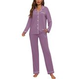 Conjunto De Pijama Feminino Zmj Com Botões E Manga Comprida, Lavanda, Xxl