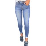 Jeans Shewin, Cintura Alta, Elástica, Magra, Bainha Crua, Feminina