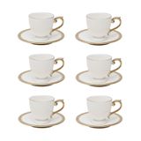Cj 6 Xícaras P/café C/pires Porcelana Paddy Branco/dourado 90ml Wolff
