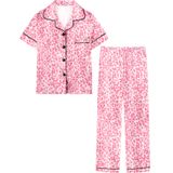 Pijama Umeyda Silk Satin Para Mulheres, Rosa Leopardo, Gg