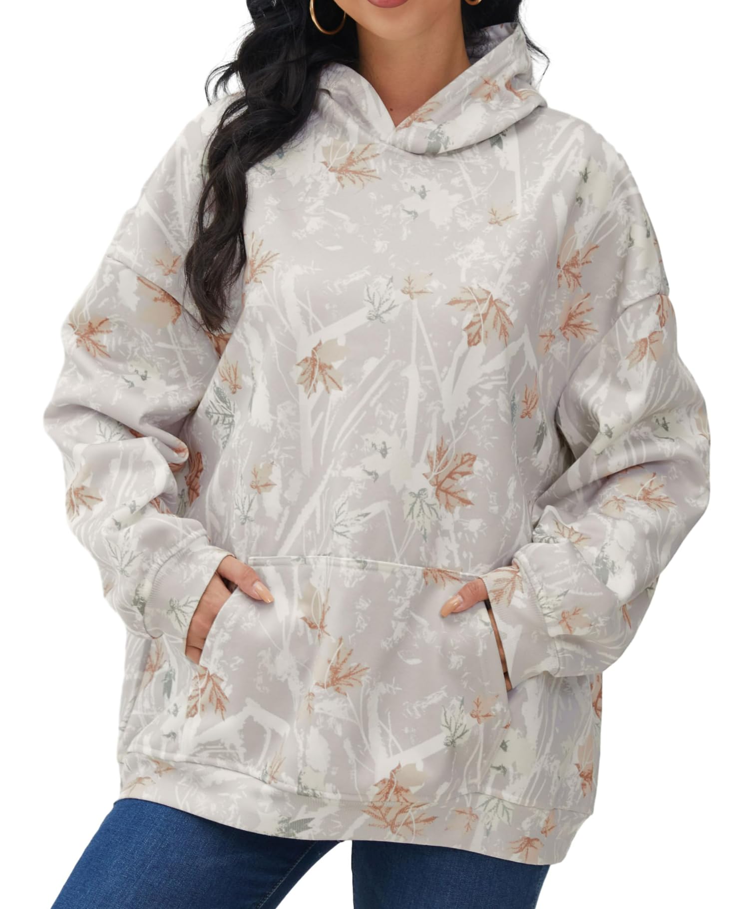 Pulôver Feminino Teriveek De Lã Camuflada Com Capuz Maple Leaf