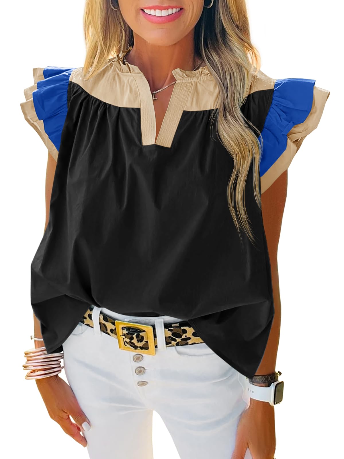 Blusa Regata Feminina Tankaneo Com Babados, Cor De Babados, Com Decote Em V