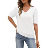 Top Feminino Merokeety De Manga Curta De Verão Com Decote Em V Branco Xxl