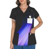 Scrub Tops Lomon Com Decote Em V Galaxy Print Blue Aurora Para Mulheres