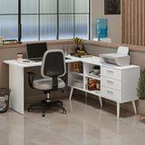 Mesa De Escritório Em L 3 Gavetas Branco Lisboa Madesa