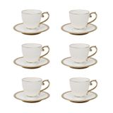 Cj 6 Xícaras P/chá C/pires Porcelana Paddy Branco/dourado 200ml Wolff