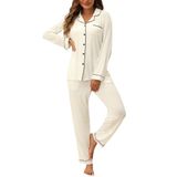 Pijamas Zmj, Camisa De Manga Comprida De Seda Branca E Calças Para Mulheres