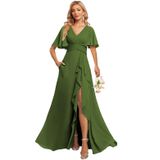 Vestido De Dama De Honra Deamify Simple Plus Size Chiffon Verde Oliva