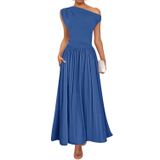 Vestido Maxi Zesica Summer 2025 One Shoulder Swing Blue