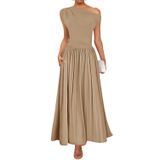 Vestido Maxi Zesica Summer 2025 Casual De Um Ombro Para Mulheres