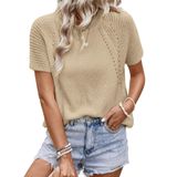 Blusa Feminina De Malha De Verão Com Gola Redonda Da Top Dokotoo, Damasco