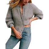 Suéter Cardigan Acmplla Chunky Knit Button Grey Para Mulheres