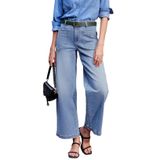 Calças Jeans Femininas Sidefeel, Cintura Alta, Pernas Largas, Azuis