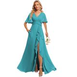 Vestido De Dama De Honra Deamify Plus Size Com Decote Em V E Chiffon Longo 2025