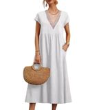 Vestido Zhyaj, Túnica Solta De Verão, Algodão De Praia Com Bolsos Femininos