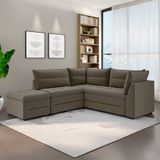 Sofá Modular De Canto 4 Lugares Luizzi Quebec Com Pufe E Revestimento Em Suede 408cm De Largura