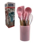 Conjunto De Utensilios Silicone 8 Pecas Fouet Concha Pincel Pegador Rosa