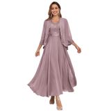 Vestido Da Mãe Do Noivo Cdssl Wisteria Chiffon Com Decote Em V