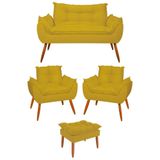 Kit Opala 2 Poltronas + Namoradeira + Puff Balaqui Amarelo